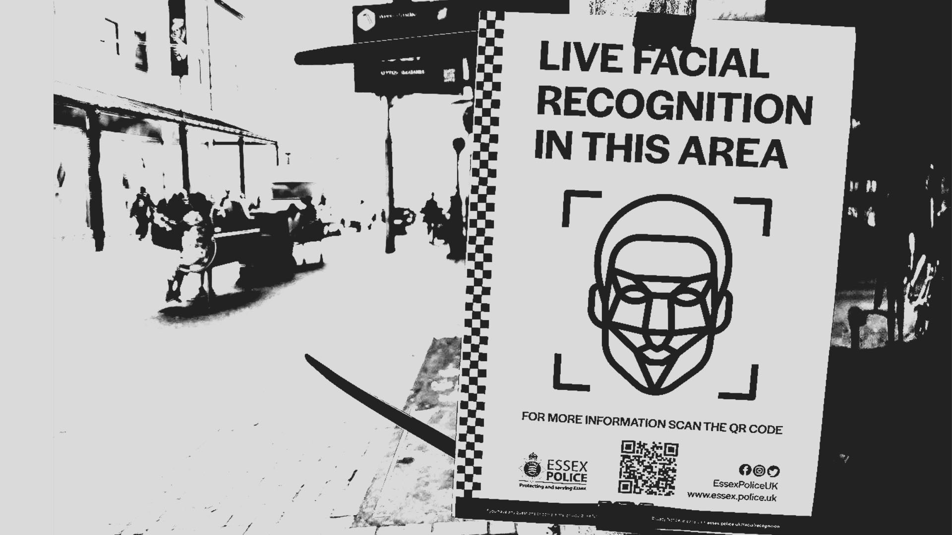 Essex Police Facial Recognition Sign in Black and White